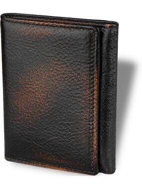 Men's Black and Brown Full Grain Leather With Hand Trifold Wallets